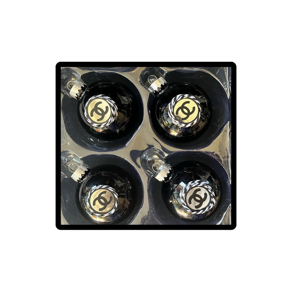 Luxury Designer Mirrored Logo Statement Glass Ornament Set of 4